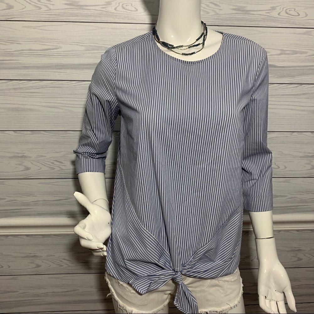 J. Jill Blue & White Striped Tie Front Shirt - S - Picture 5 of 13